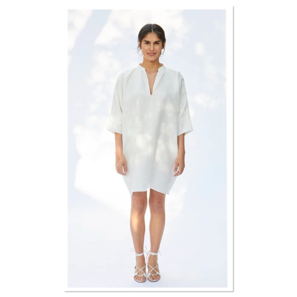 RACHEL CRAVEN GAINES SHORT V-NECK DRESS W/POCKETS WHITE Sz 1 One Size Oversized